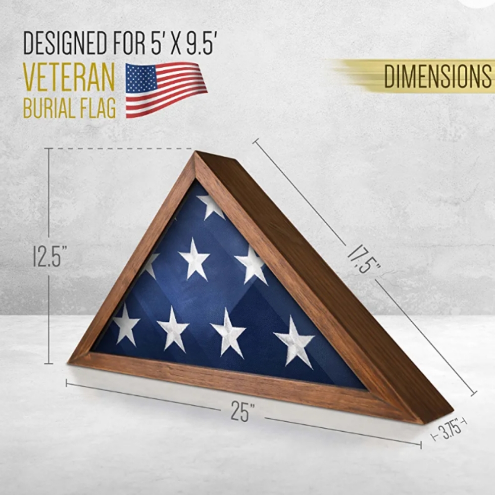 Rustic Flag Case - SOLID WOOD Military Flag Display Case for 9.5 x 5.